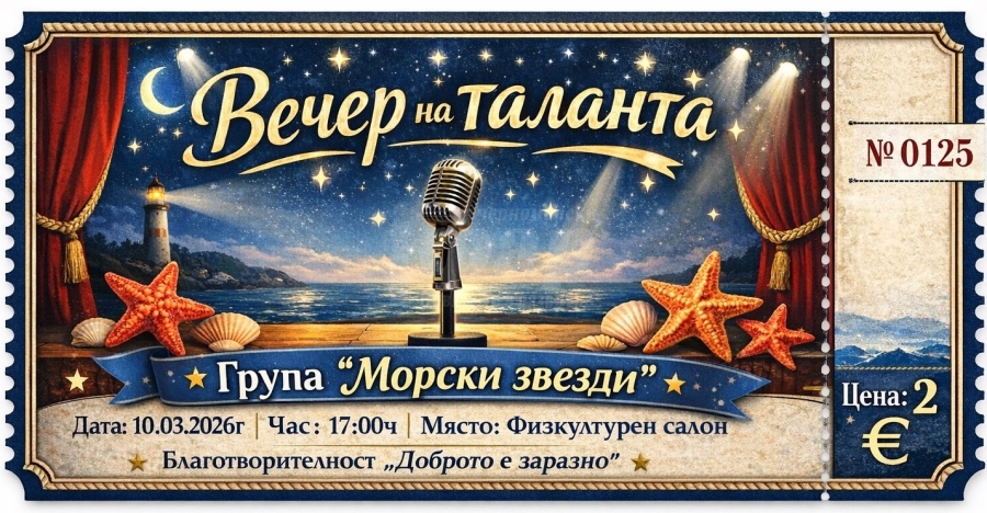 „Вечер на таланта“ с благотворителна кауза ще се проведе в ДГ „Раковина“ на 10 март